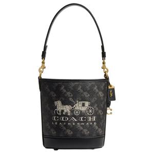 Кожаная ведерко-сумка через плечо на одно плечо маленького размера для женщин черный COACH