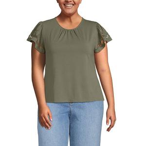 Топ с рюшами на рукавах и круглым вырезом Plus size Lands' End, Soft Olive Drab