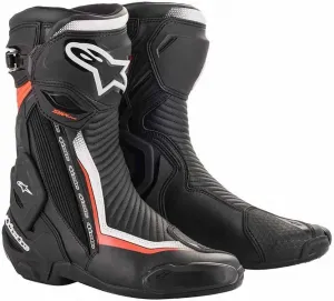 Мотоциклетные ботинки Alpinestars Men's SMX Plus V2, черно-бело-флуоресцентно-красные, 2-Black White
