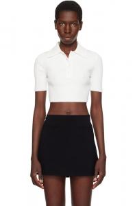 Белая укороченная трикотажная рубашка-поло Courrèges