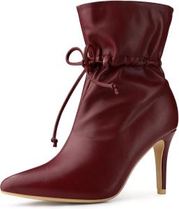 Женские ботильоны Allegra K с зауженным носком, затягивающимся шнурком и каблуком-стилетто, Burgundy