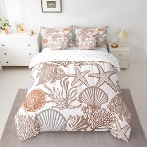 Erosebridal Комплект постельного белья Underwater World с принтом морских животных и кораллов для детей и взрослых, Brown Grey