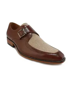 Мужские мокасины с пряжкой в стиле монах и двухцветной отделкой Gino Vitale, загар/бежевый