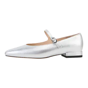 WUDASHU Серебряные балетки Мэри Джейн, цвет Silver