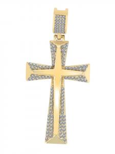 Adeliás Универсальный кулон - крест из нержавеющей стали с золотыми стразами