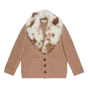 Пальто wool knit coat with shearling collar 'neutrals' Gucci, бежевый