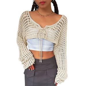 Женский длинный кардиган с кружевной отделкой и завязкой спереди Maxxis Merch, Beige