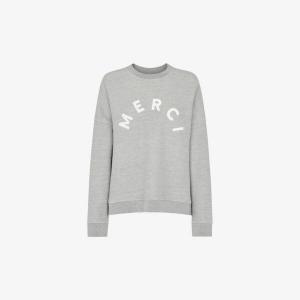 Джемпер из смесового хлопка с круглым вырезом и текстовым принтом Whistles, серый