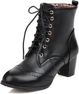 Женские ботильоны на высоком каблуке, удобные повседневные, с круглым носком, массивным каблуком, на шнуровке, осенне-зимняя мода, короткие ботинки CSRZPMG, Black Lace Up Boots