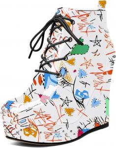 Younton Женские ботильоны на танкетке, ботинки с платформой, короткие ботильоны, с круглым носком, шнуровкой, на танкетке, сапоги, 10,2 см, теплые нарядные ботинки для вечеринок, вечерняя обувь