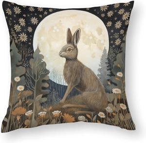HighonHi Декоративные подушки для дивана Rabbit at Full Moon, сатин, скрытая молния Pillow-7