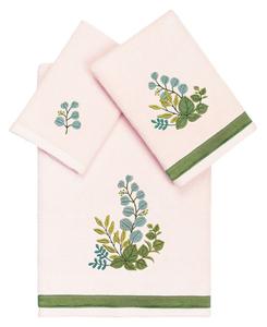 Набор из 3 банных полотенец из турецкого хлопка с вышивкой Botanica Linum Home, Blush, 3 Piece Bath Towel Set