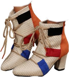 Замшевые ботинки на шнуровке для женщин с массивным плетеным каблуком, ретро-ремешком из веревки, удобные, элегантные повседневные туфли Generic, Off-White