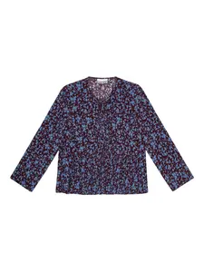 Плиссированная блузка с цветочным принтом Ganni, синий