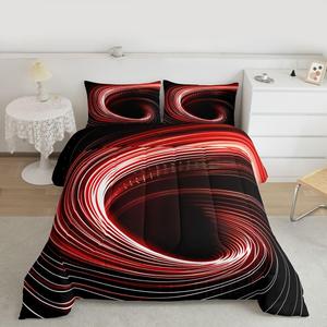 Erosebridal Комплект постельного белья Red and Black Swirl с 3D геометрическим абстрактным принтом для детской комнаты, Red Black