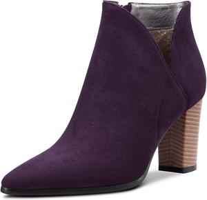 Демисезонные женские ботильоны DearOnly с острым носком, массивным каблуком, замшевые, винтажные, с классической молнией, каблук 3 дюйма, Dark Purple