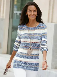 Повседневный образ Вязаный джемпер "Пуловер" Casual Looks, цвет Blau-Ecru-Gestreift