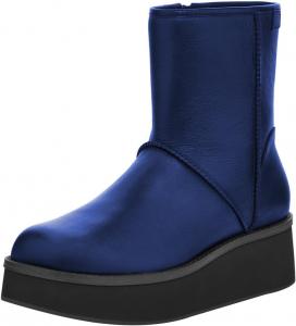 Женские ботильоны FYS с круглым носком, на устойчивой танкетке, низкий каблук, боковая молния, внутри мех, зимняя обувь, размер 4-16 US, Blue