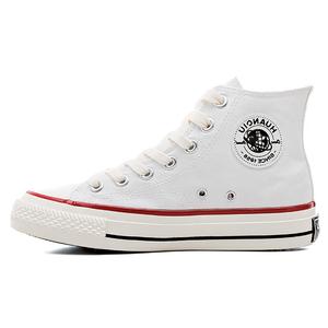 Износостойкие и легкие высокие кеды на шнуровке женские белые красные HUANQIU