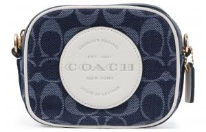Dempsey Жаккардовая Ткань с Кожей Фотосумка Через Плечо Маленький Размер Женская Джинсовый Синий COACH