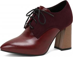 Ботильоны Alyaafifa на массивном каблуке для женщин, с острым закрытым носком, высокие на платформе, слипоны, двухцветные кожаные и замшевые, модные короткие ботинки с V-образным вырезом, трендовые для вечеринок, свиданий и выпускных, Wine Red - B