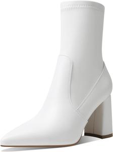 Женские ботильоны AUMOTED с блок-каблуком, массивный высокий каблук, короткие ботинки, заостренный носок, боковая молния, модные удобные ботинки для выхода, каблук 3,4 дюйма, White Matte