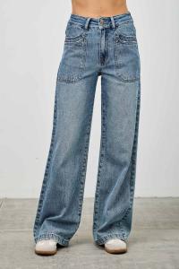 Высокая посадка, двойные карманы, широкие штанины TRUEDAMES, средне-синий