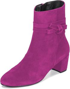 Женские ботильоны FYS с круглым носком, бантом и широким каблуком, низкий каблук, боковая молния, широкий голень, повседневная обувь, размер 4-16 США, Fuchsia