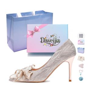 Туфли-лодочки Dawei's House на тонком каблуке для женщин - серебристые 8 см [подарочный набор] (с подарком), цвет Silver 8cm[Gift Box Set](Gift Included)