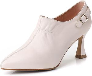 Женские туфли YDN с заостренным носком на высоком каблуке, туфли с массивным средним каблуком, ботильоны с боковой молнией, праздничные туфли для вечеринок, размер 4-15 US, White