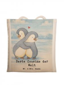Mr. & Mrs. Panda Сумка из джута с изображением пингвина и надписью «Лучший кузен в мире»... белого цвета