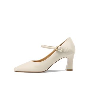 BOERDIQI Туфли Мэри Джейн на массивном каблуке 6,5 см женские с подошвой из экрю овчины, цвет Ecru Sheepskin Insole