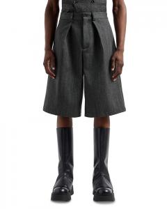 Шерстяные пледовые жаккардовые шорты-бермуды с плиссировкой и оверсайз кроем Emporio Armani, серый