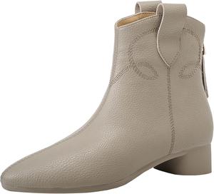 Женские западные короткие ковбойские ботинки с заостренным носком и низким каблуком-блоком BULVJ, Grey