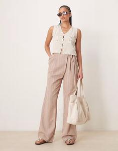 ASOS DESIGN Высокие брюки-халат с завязками и льном в полоску под норку