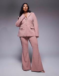 Брюки-комбинезон Curve с жемчужной отделкой, цвет пыльной розы Asos Luxe