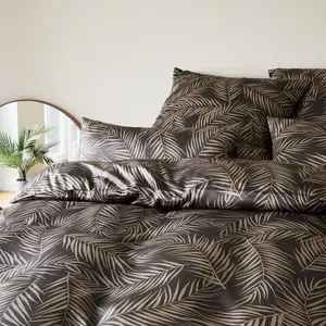 Элегантный комплект постельного белья из сатина Мако Maison Leaves, цвет Базальт, размер 155х220+40х80 Elegante