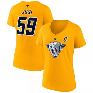 Женская футболка Fanatics с логотипом Roman Josi, желтая футболка Nashville Predators Special Edition 2.0 с именем и номером и v-образным вырезом Fanatics