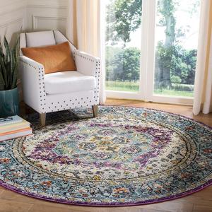 Ковер SAFAVIEH, 153 x 153 см, Monaco Collection, Violet/Light Blue, геометрический рисунок, идеален для помещений с высокой проходимостью в гостиной, спальне, столовой (MNC251L)