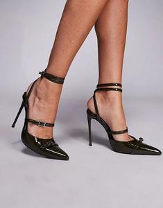 Туфли Public Desire Viper с острым носком и ремешками на каблуке, зеленые лакированные