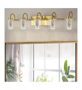 Светильники для ванной комнаты с 5 плафонами, матовая золотистая отделка, хрустальное стекло, диммирование, 3 цветовые температуры, современный настенный светильник для ванной, прихожей, кухни, спальни, гостиной Gaomon