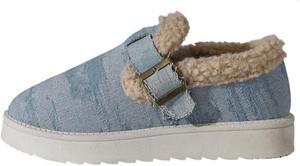 Зимние женские ботинки Faithgee, подкладка из искусственного меха, повседневные лоферы с пряжкой, джинсовый верх, платформенная подошва, обувь без шнурков для улицы, Light Blue