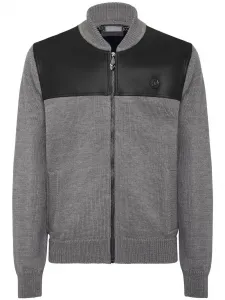 Шерстяной кардиган с декором Skull&Bones Philipp Plein, серый