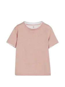 Футболка из льна и хлопкового джерси Brunello Cucinelli Kids, розовый