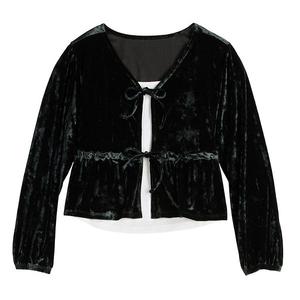 Детская блузка с запахом из бархата, размеры 6-20, regular и plus So, Black Luxe