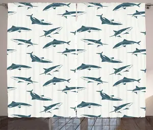 Штора ABAKUHAUS Акула в деревенском стиле, Опасное подводное путешествие, универсальная ленточная штора для гостиной с петлями и крючками, 280 x 175 см, серо-голубой, цвет яичная скорлупа Abakuhaus