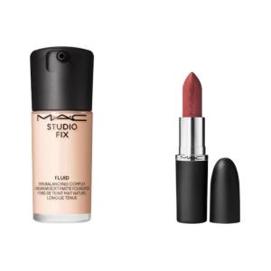 Набор для макияжа Flawless Liquid Foundation Matte Lipstick обеспечивает матовый и осветляющий тон кожи MAC, two-piece set: flawless liquid foundation #n12+matte lipstick #925 moroccan красный коричневый