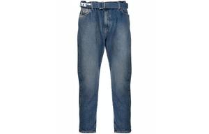 Джинсы укороченные с принтом логотипа и поясом OFF-WHITE, синие