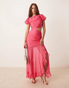 Платье макси ASOS DESIGN с заниженной талией, лифом и сборками, малинового цвета