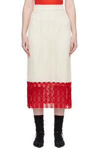 Jil Sander Двухцветная кружевная юбка миди кремового и красного цвета